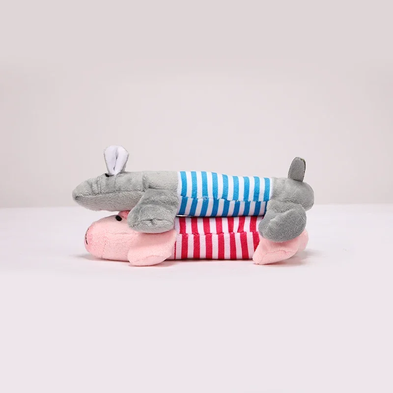 Squeaky Dog Toys Plush Striped Animal Puppy Chew Toy Soft Stuffed Elephant Pig Duck Squeaker Toys For Small Medium Dogs Boredom Relief Pet Supplies - Image 2