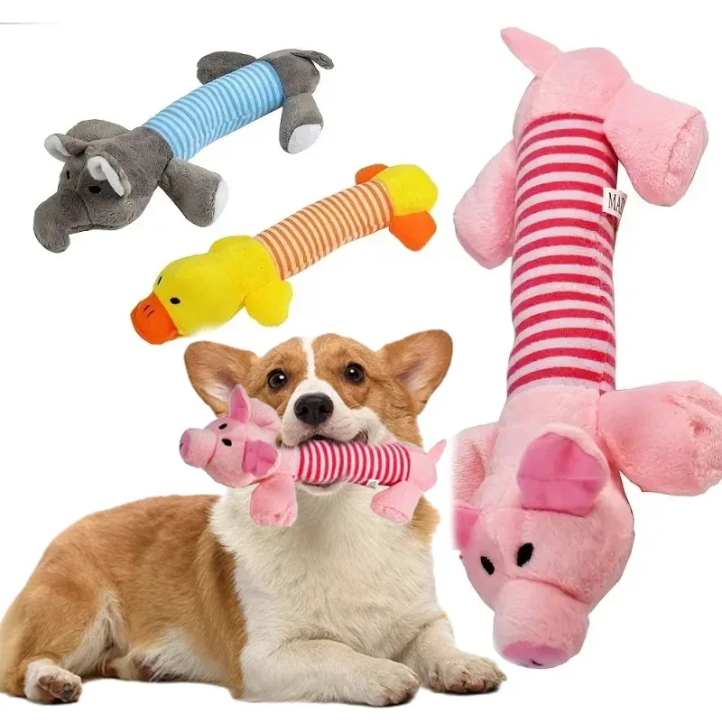Squeaky Dog Toys Plush Striped Animal Puppy Chew Toy Soft Stuffed Elephant Pig Duck Squeaker Toys For Small Medium Dogs Boredom Relief Pet Supplies - Image 6