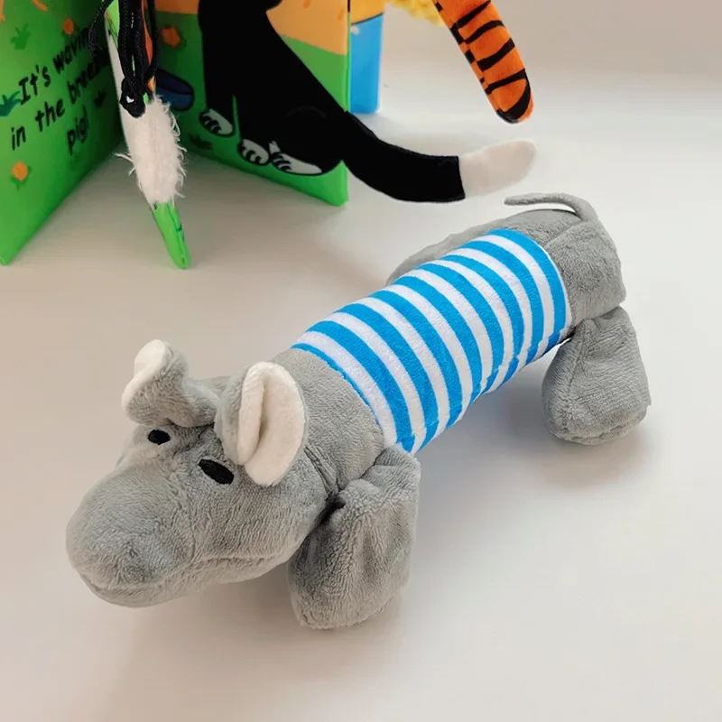 Squeaky Dog Toys Plush Striped Animal Puppy Chew Toy Soft Stuffed Elephant Pig Duck Squeaker Toys For Small Medium Dogs Boredom Relief Pet Supplies - Image 8