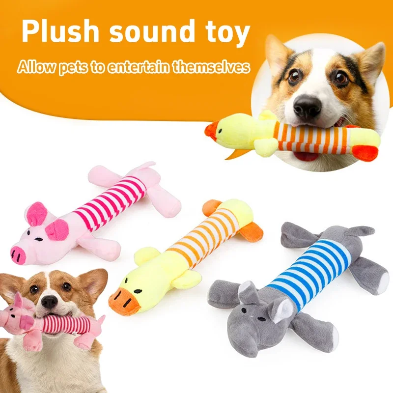 Squeaky Dog Toys Plush Striped Animal Puppy Chew Toy Soft Stuffed Elephant Pig Duck Squeaker Toys For Small Medium Dogs Boredom Relief Pet Supplies - Image 5
