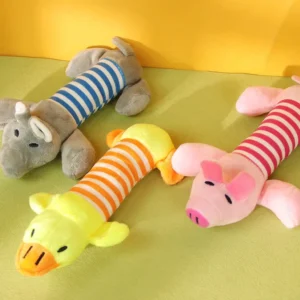 Squeaky Dog Toys Plush Striped Animal Puppy Chew Toy Soft Stuffed Elephant Pig Duck Squeaker Toys For Small Medium Dogs Boredom Relief Pet Supplies