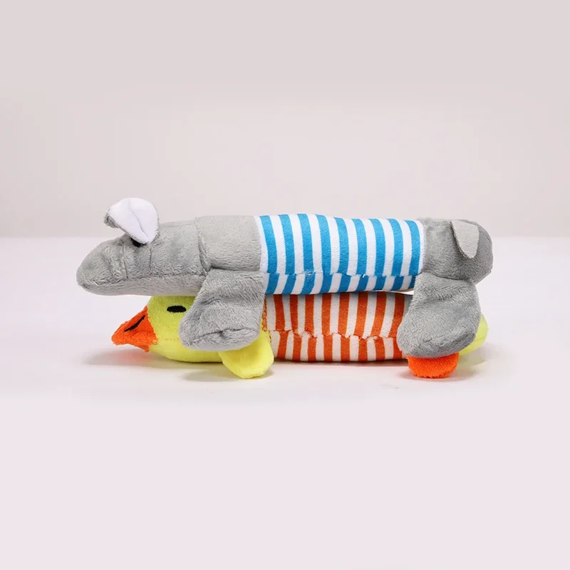 Squeaky Dog Toys Plush Striped Animal Puppy Chew Toy Soft Stuffed Elephant Pig Duck Squeaker Toys For Small Medium Dogs Boredom Relief Pet Supplies - Image 3