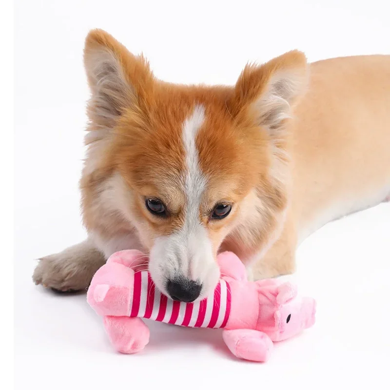 Squeaky Dog Toys Plush Striped Animal Puppy Chew Toy Soft Stuffed Elephant Pig Duck Squeaker Toys For Small Medium Dogs Boredom Relief Pet Supplies - Image 4